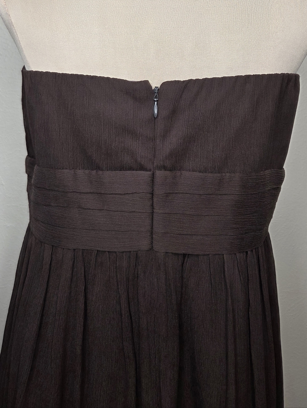 J. Crew Strapless Silk Dress Brown Empire Waist Pleated Midi Size 14 - Picture 5 of 7